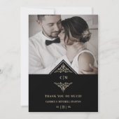 Black Golden Chic Lace Romantic Couple Wedge Dankeskarte (Vorderseite)