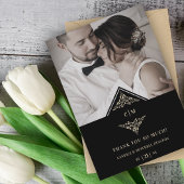 Black Golden Chic Lace Romantic Couple Wedge Dankeskarte