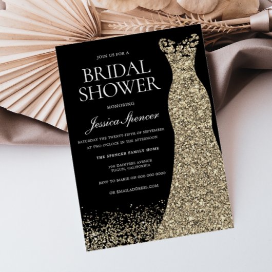 Black Golden Dress Gown Brautparty Einladung