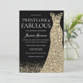 Black Golden Dress Womans 21. Geburtstag Party Einladung (Stehend Vorderseite)