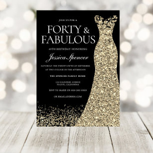 Black Golden Dress Womans 40. Geburtstag Party Einladung