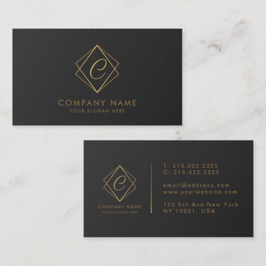 Black Golden Elegante Business Card Visitenkarte (Vorne/Hinten)
