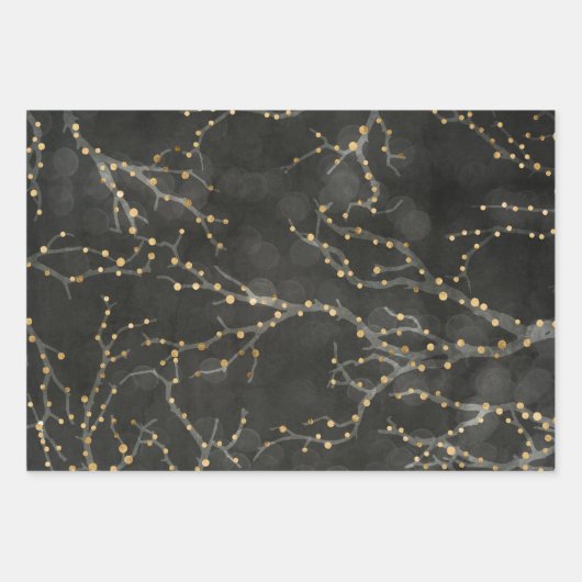 Black Golden Lights Bokeh Weihnachtsurlaub Geschenkpapier Set (Vorderseite 3)