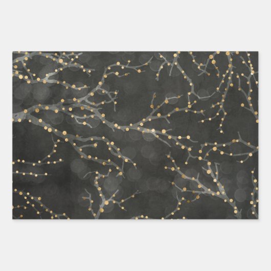Black Golden Lights Bokeh Weihnachtsurlaub Geschenkpapier Set (Vorderseite)