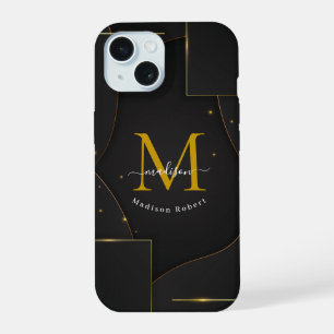 Black Golden Luxe Gradientenschrift Monogram Funny iPhone 15 Hülle