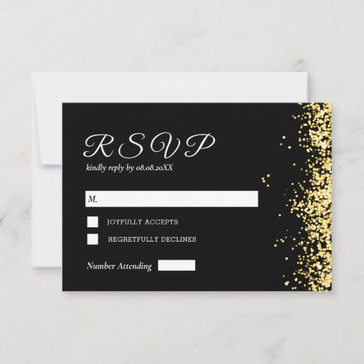 Black Golden Modern Wedding Response Card RSVP Karte (Vorderseite)