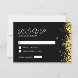 Black Golden Modern Wedding Response Card RSVP Karte