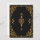Black Golden Viktorianisch Lace Wedding Einladung (Rückseite)