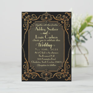 Black Golden Viktorianisch Lace Wedding Einladung