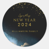 Black Golden | Wasserfarbenfrohe Neujahrsfeier Runder Aufkleber (Vorderseite)