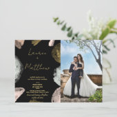 Black Golden Wedding Einladungen mit Foto (Stehend Vorderseite)