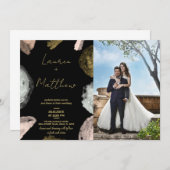 Black Golden Wedding Einladungen mit Foto (Vorne/Hinten)