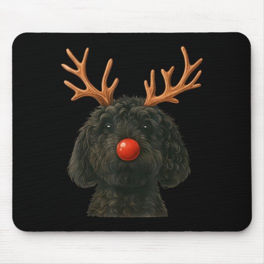 Black Goldendoodle Christmas Lights Santa Hat Blac Mousepad (Vorne)