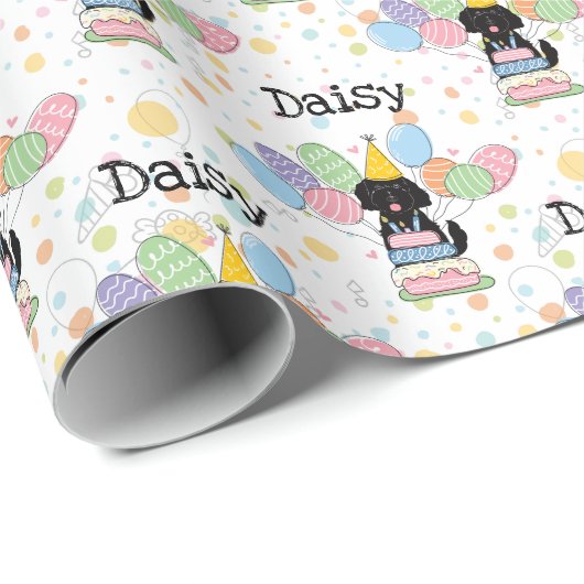 Black Goldendoodle Hund Geburtstag Geschenkpapier (Rolleneckpunkt)