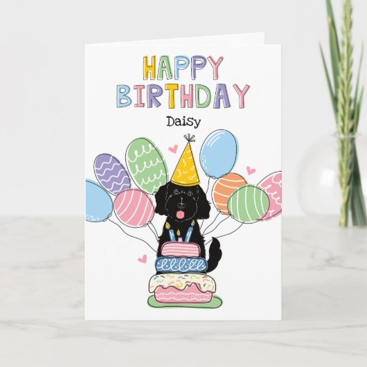 Black Goldendoodle Hund Happy Birthday Card Karte (Vorderseite)