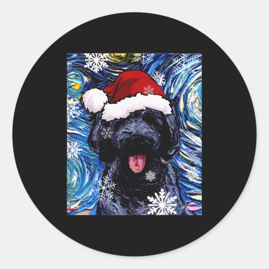 Black Goldendoodle Labradoodle Santa Dog Christmas Runder Aufkleber (Vorderseite)