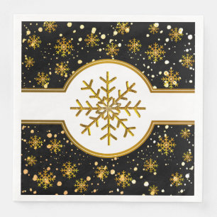 Black Goldschneeflocke-Weihnachtsfeiertag Serviette