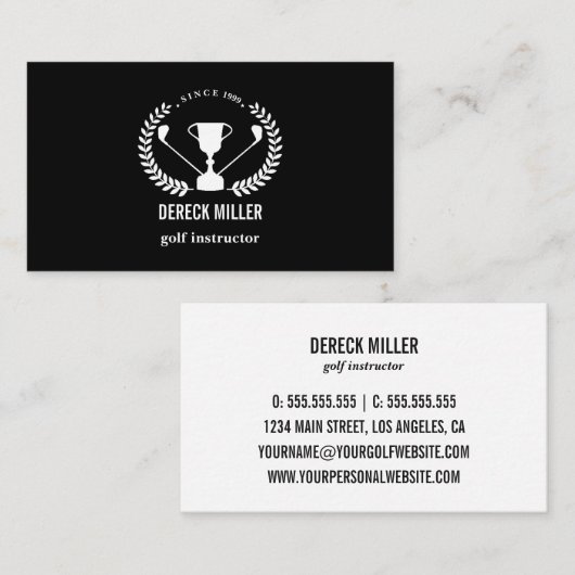 Black Golf Cup Logo Golf Beruflich Instructor Visitenkarte (Vorne/Hinten)