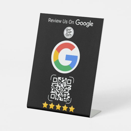 Black Google Review Business Stand with QR Code Sockelschild (Vorderseite)
