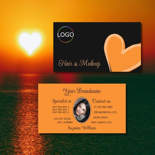 Black Gorgeous Orange Herz mit Logo und Foto Visitenkarte