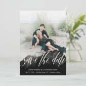 Black Gossamer Overlay Doppelseitiges Foto Rette d Save The Date (Stehend Vorderseite)
