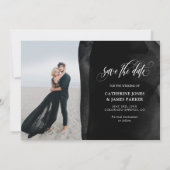 Black Gossamer Overlay Doppelseitiges Foto Rette d Save The Date (Rückseite)