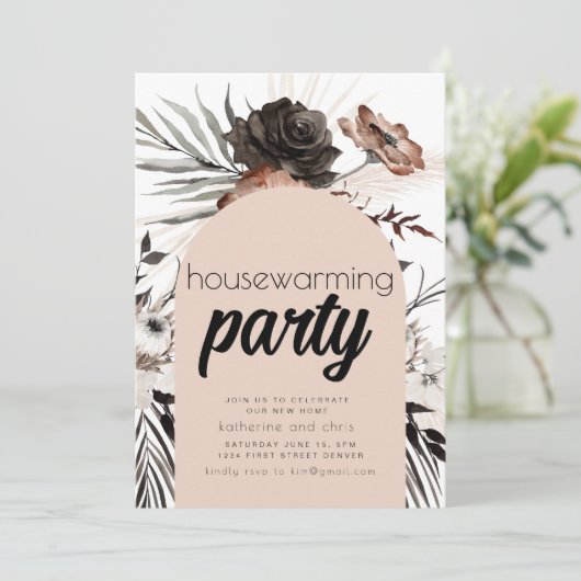 Black Goth Boho Housewarming Party Einladung (Stehend Vorderseite)