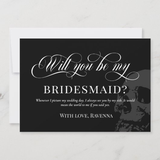 Black Goth Skull Wedding wirst du meine Bridesmaid Einladung (Vorderseite)