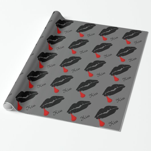 Black Goth Vampire Kiss Wrapping Paper Geschenkpapier (Ungerollt)