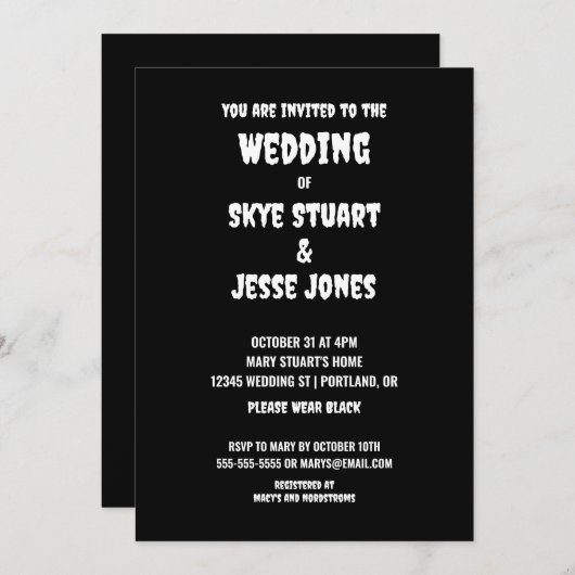 Black Goth Wedding Einladung (Vorne/Hinten)