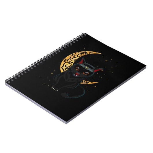 Black Gothic Cat Crescent Wicca Goth Kitten Notizblock (Linke Seite)