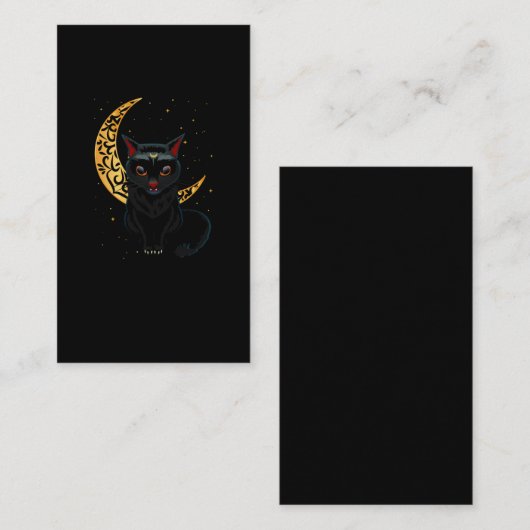 Black Gothic Cat Crescent Wicca Goth Kitten Visitenkarte (Vorne/Hinten)