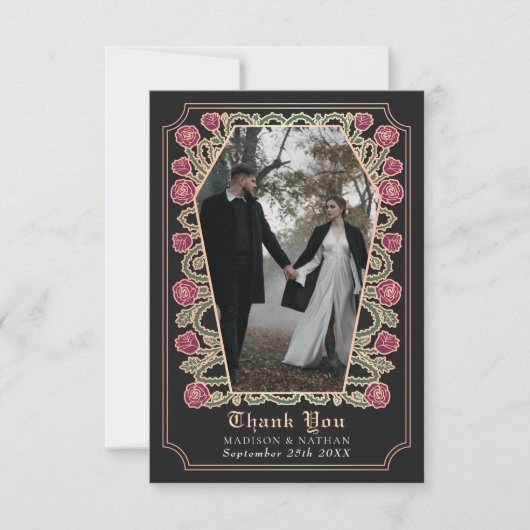 Black Gothic Coffin Rose Hochzeit Danke Karte (Vorderseite)