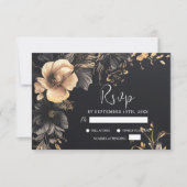 Black Gothic Floral Moody Dark Wedding RSVP Karte (Vorderseite)