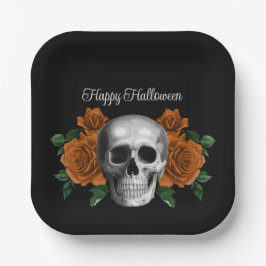 Black Gothic Floral Skull Halloween Pappteller