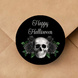 Black Gothic Floral Skull Halloween Runder Aufkleber