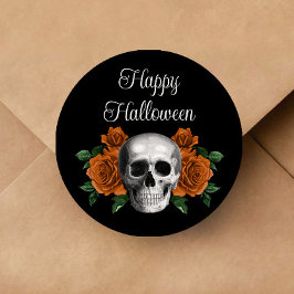 Black Gothic Floral Skull Halloween Runder Aufkleber