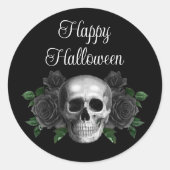 Black Gothic Floral Skull Halloween Runder Aufkleber (Vorderseite)