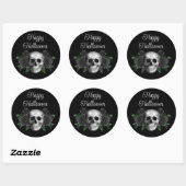 Black Gothic Floral Skull Halloween Runder Aufkleber (Blatt)