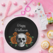 Black Gothic Floral Skull Happy Halloween Pappteller (Party)