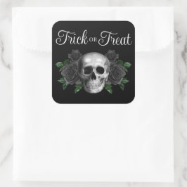 Black Gothic Floral Skull Trick Or Treat Halloween Quadratischer Aufkleber