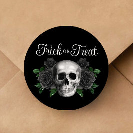 Black Gothic Floral Skull Trick Or Treat Halloween Runder Aufkleber