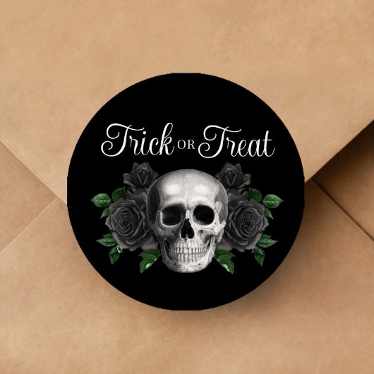 Black Gothic Floral Skull Trick Or Treat Halloween Runder Aufkleber
