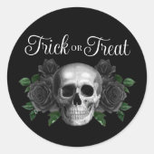 Black Gothic Floral Skull Trick Or Treat Halloween Runder Aufkleber (Vorderseite)