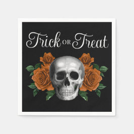 Black Gothic Floral Skull Trick Or Treat Halloween Serviette