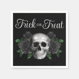 Black Gothic Floral Skull Trick Or Treat Halloween Serviette