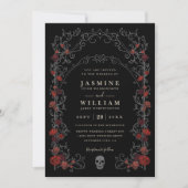 Black Gothic Gate Romance Elegant QR Code Wedding Einladung (Vorderseite)