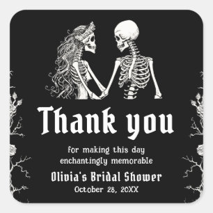 Black Gothic Halloween Skeleton-Brautparty Quadratischer Aufkleber