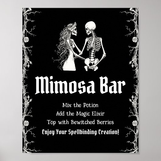 Black Gothic Halloween Skeleton Mimosa Bar Sign Poster (Vorne)