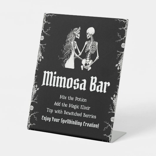 Black Gothic Halloween Skeleton Mimosa Bar Sign Sockelschild (Vorderseite)
